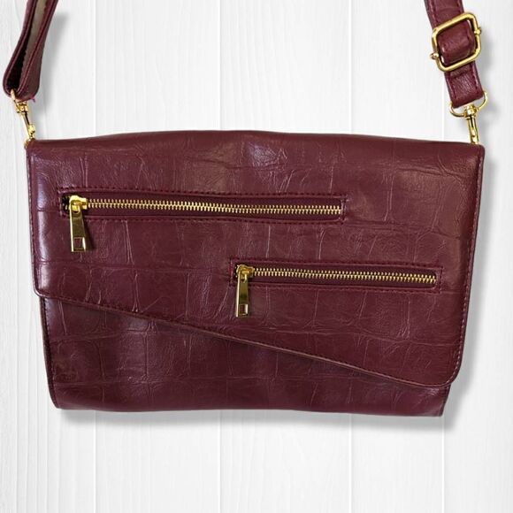 Mark Womens Clutch with Attachable Adjustable Strap Sling Bag Flap Closure Maroo - Picture 4 of 9